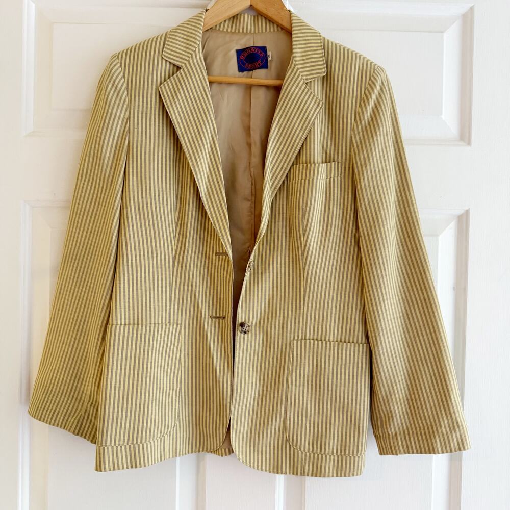Vintage Y2K‎ Yellow Striped Blazer Lightweight Cotton Size 10 Preppy Nautical